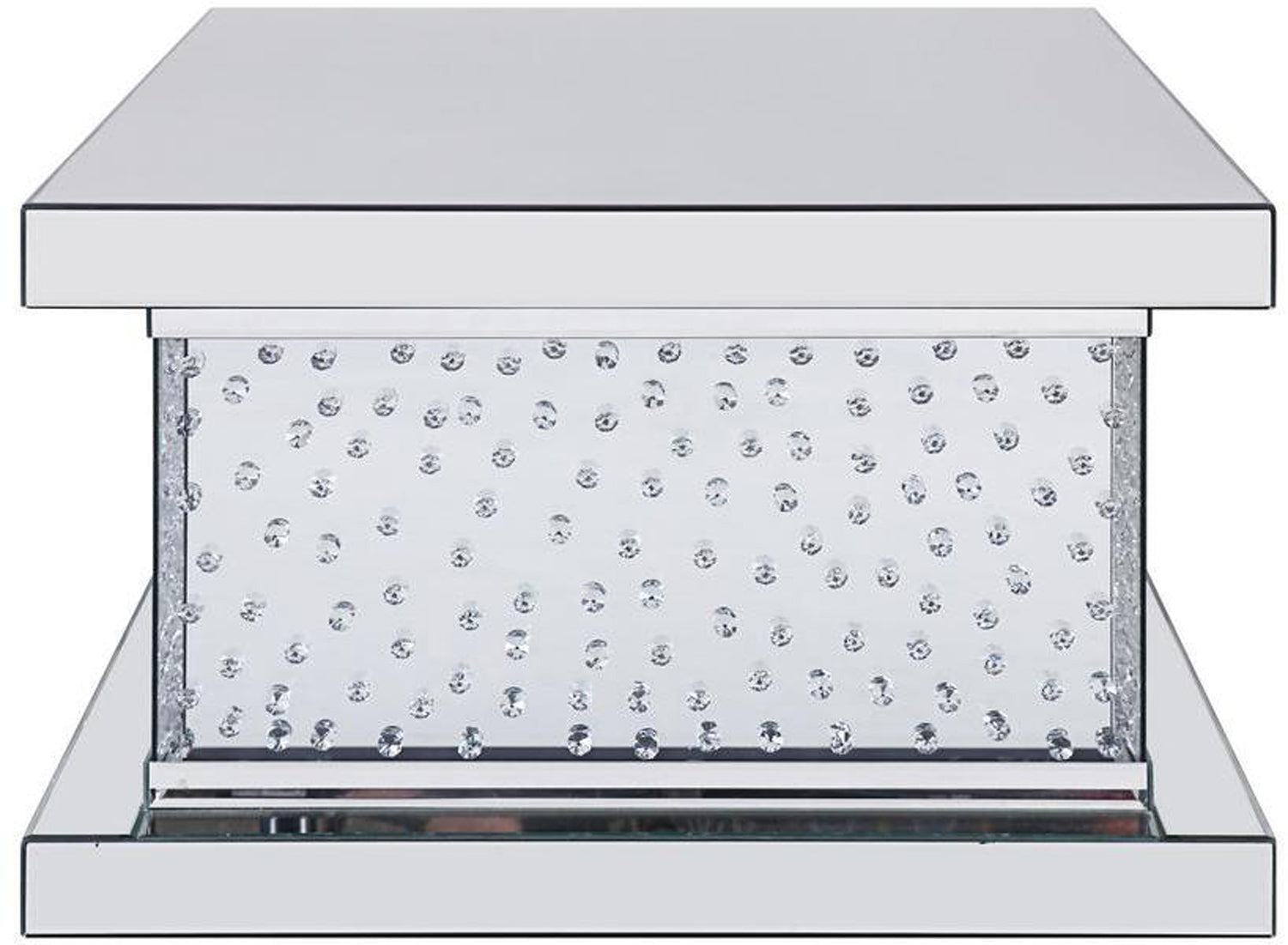 Wood And Mirror Coffee Table With Faux Crystal Inlays, Clear Clear Wood