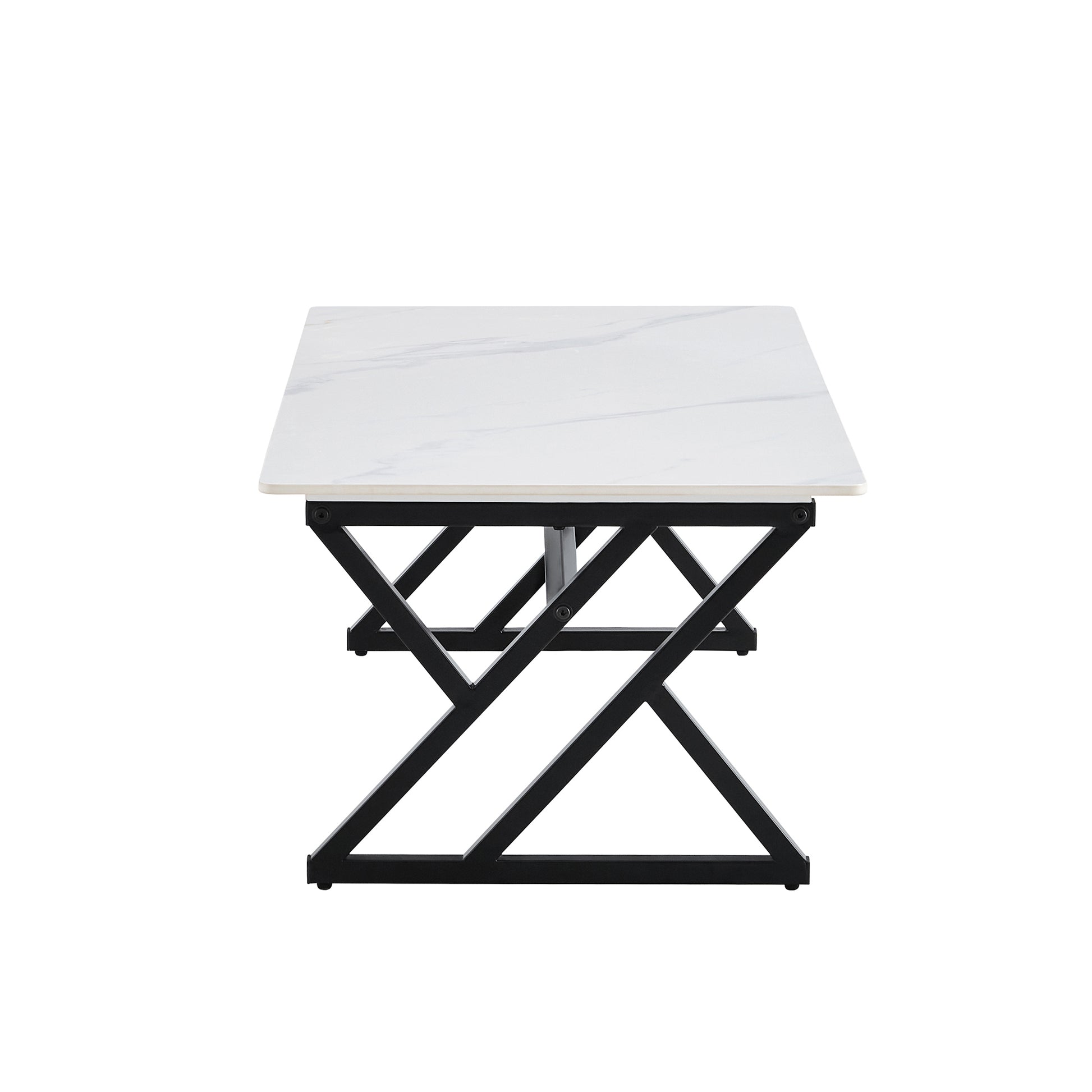 A Modern Minimalist Style White Marble Patterned Coffee Table With Black Metal Legs. Computer Desk. Game Table. Tea Table. Ct Xx White Black Sintered Stone