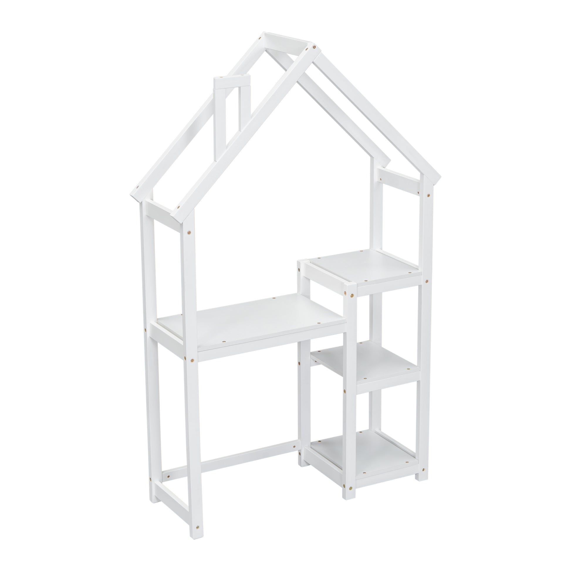 House Shaped Wooden Writing Desk,Kids Study Table,Bookshelf & Toy Storage,White Twin White American Design Pine