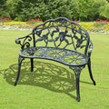 Outsunny Outdoor Bench, Cast Aluminum Outdoor Furniture, Metal Bench With Floral Rose Accent & Antique Finish, Green Green Aluminum