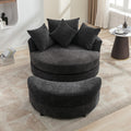 Orisfur. 360 Swivel Accent Barrel Chair With Storage Ottoman & 4 Pillows, Modern Chenille Leisure Chair Round Accent For Living Room, Gray Gray Foam Chenille