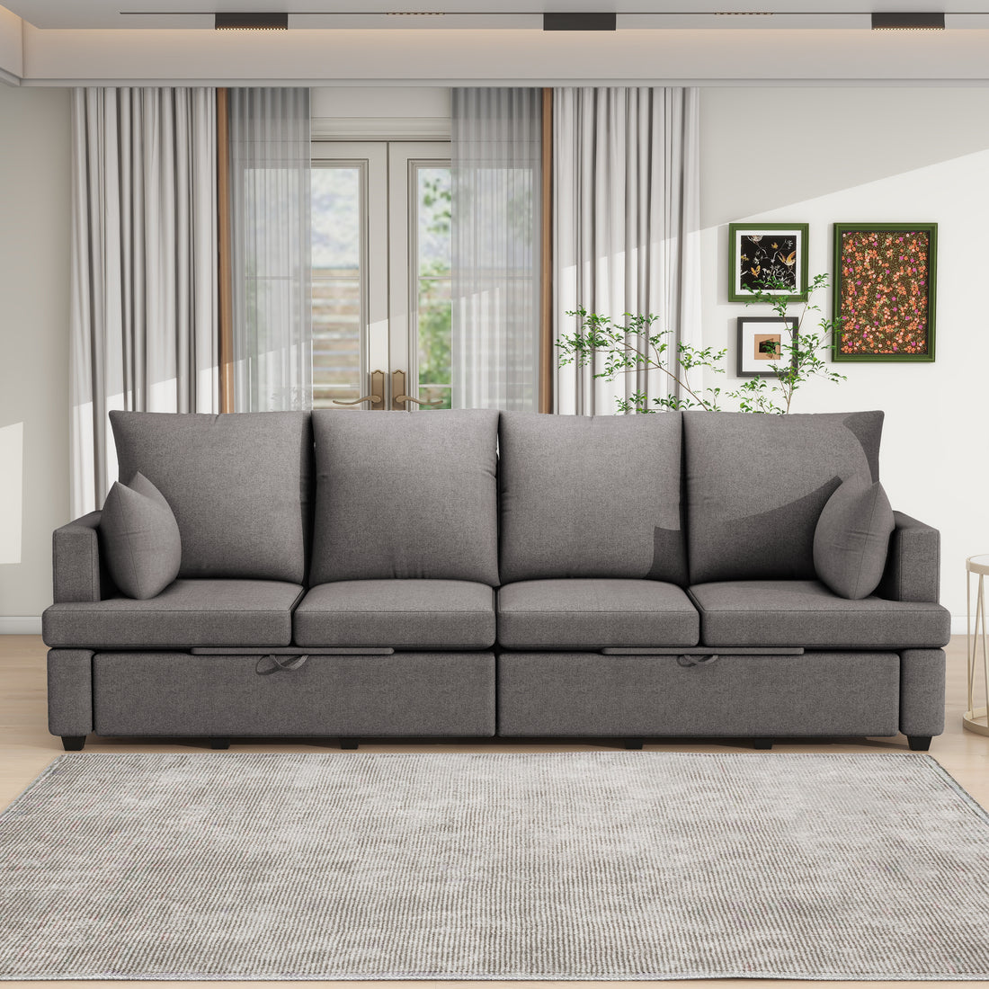 Modern Modular Sofa, 4 Seat Chenile Sectional Couch Set With 2 Pilows Lncluded, Freely Combinableindoor Funiture For Living Room,Apartment, Office, 3 Colors Dark Grey Chenille Metal Primary Living Space Medium Soft Loose Back Modern Poplar Foam Plywood 4
