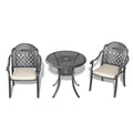 Cushions In Random Colors 3 Piece Set Of Cast Aluminum Patio Furniture With Cushions Yes Dining Set Black Seats 2 Rust Resistant Frame Water Resistant Cushion Garden & Outdoor Complete Patio Sets Aluminium