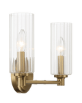 Regal Double Light Vanity With Clear Ribbed Glass Satin Brass Clear,Gold Glass,Metal