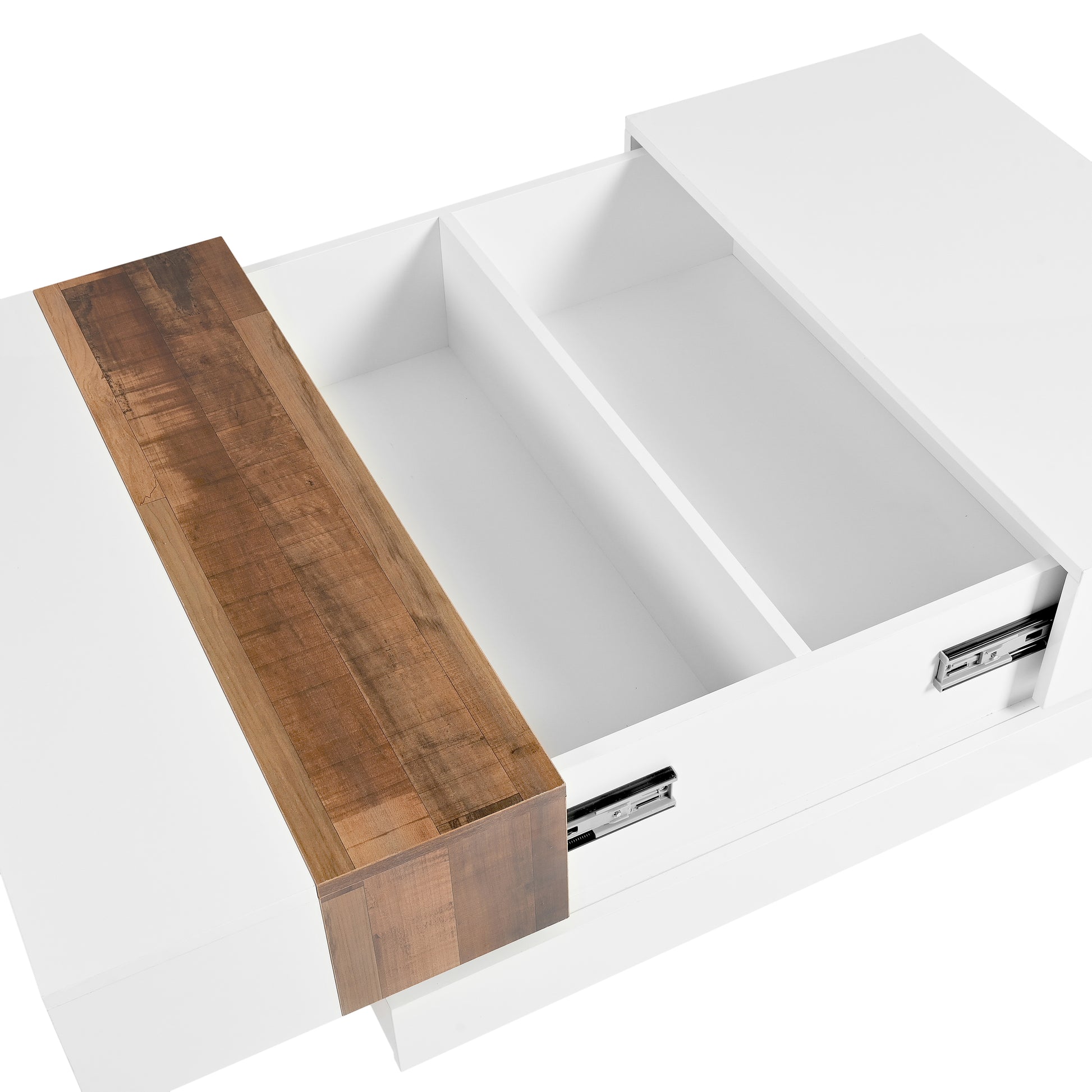 31.4'' X 31.4'' Square Coffee Table With Sliding Tabletop, High Gloss Center Table With Hidden Storage Compartment, Extendable Cocktail Table With Walnut Grain Finish For Living Room, White White Square Mdf