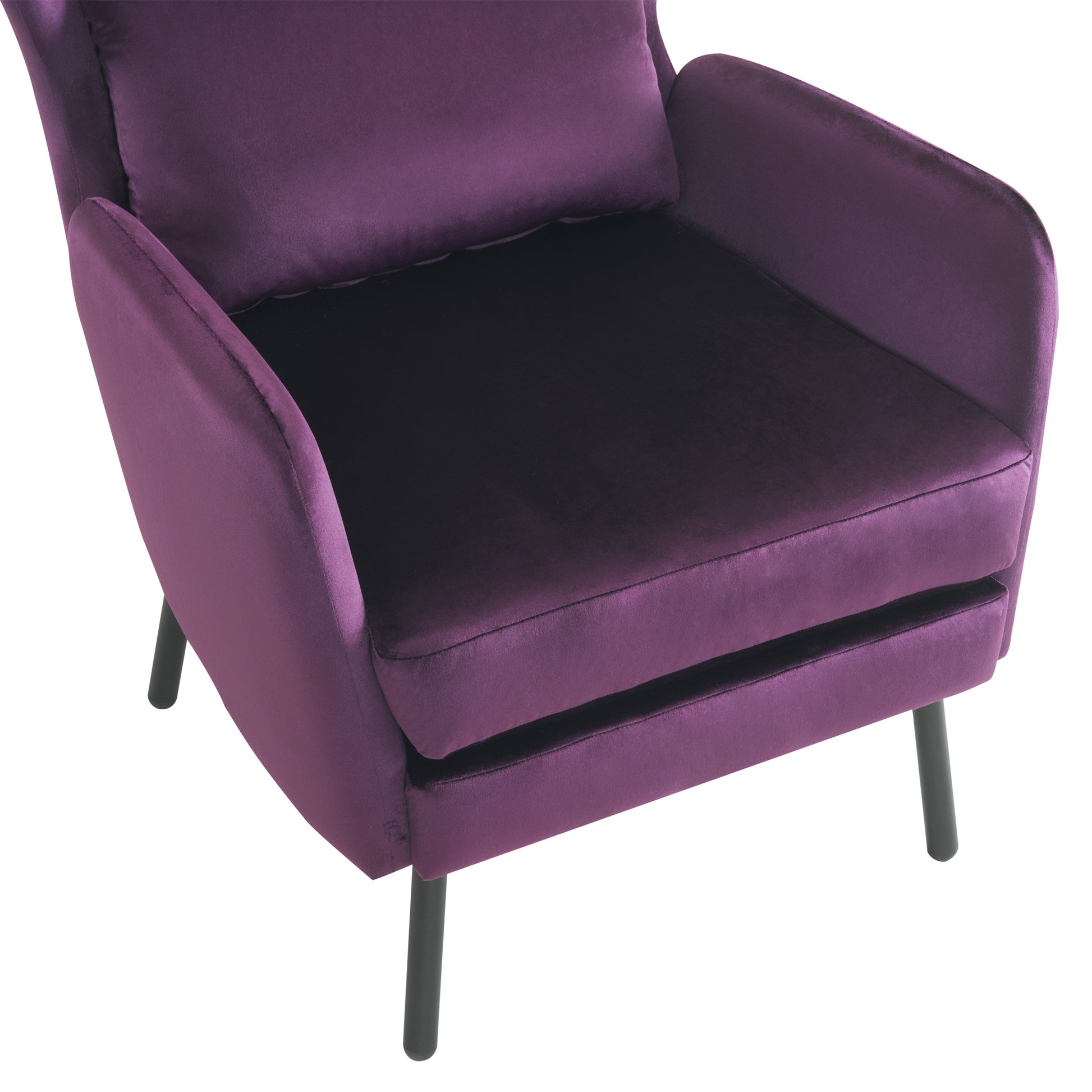 Wing Back Velvet Accent Chair, Modern Living Room Armchair Comfy Upholstered Single Sofa Chair For Bedroom Dorms Reading Reception Room With Metal Legs & Pillow, Purple Purple Velvet