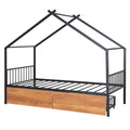 Twin Size Metal House Bed With Two Drawers, Black Twin Black Metal