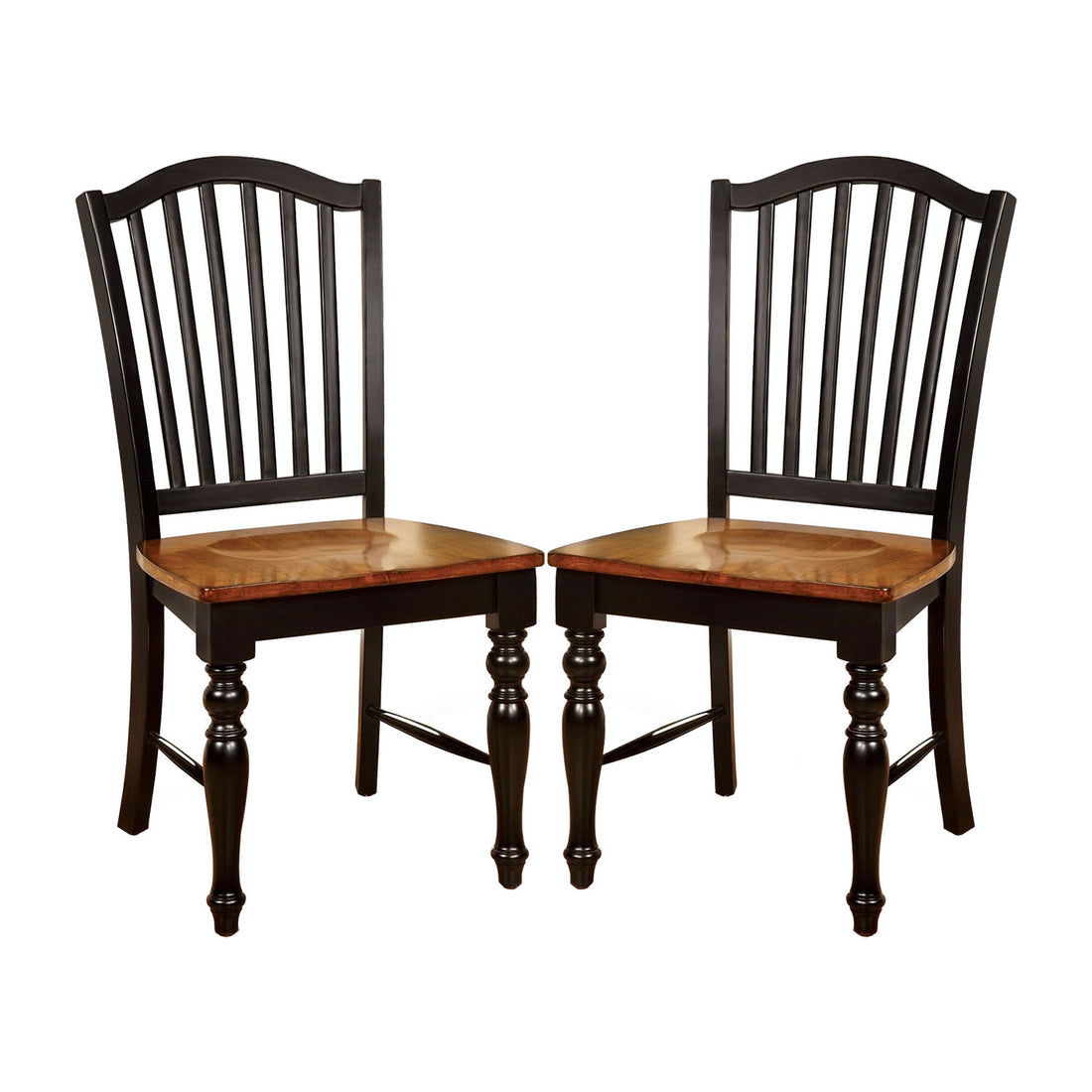 Set Of 2 Side Chairs In Black And Antique Oak Finish Black Dining Room Rectangular Transitional Dining Chairs Slat Back Set Of 2 Solid Wood Mdf