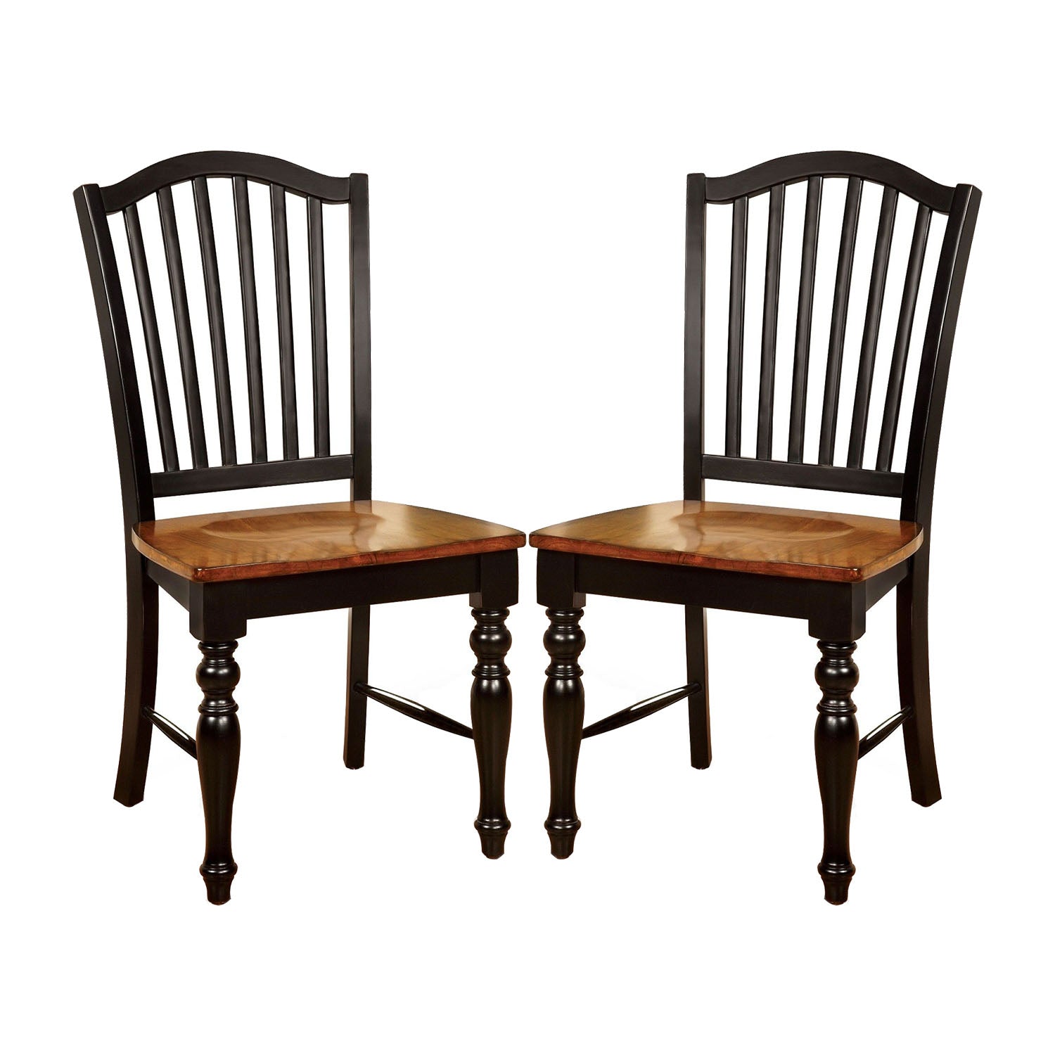 Set Of 2 Side Chairs In Black And Antique Oak Finish Black Dining Room Rectangular Transitional Dining Chairs Slat Back Set Of 2 Solid Wood Mdf