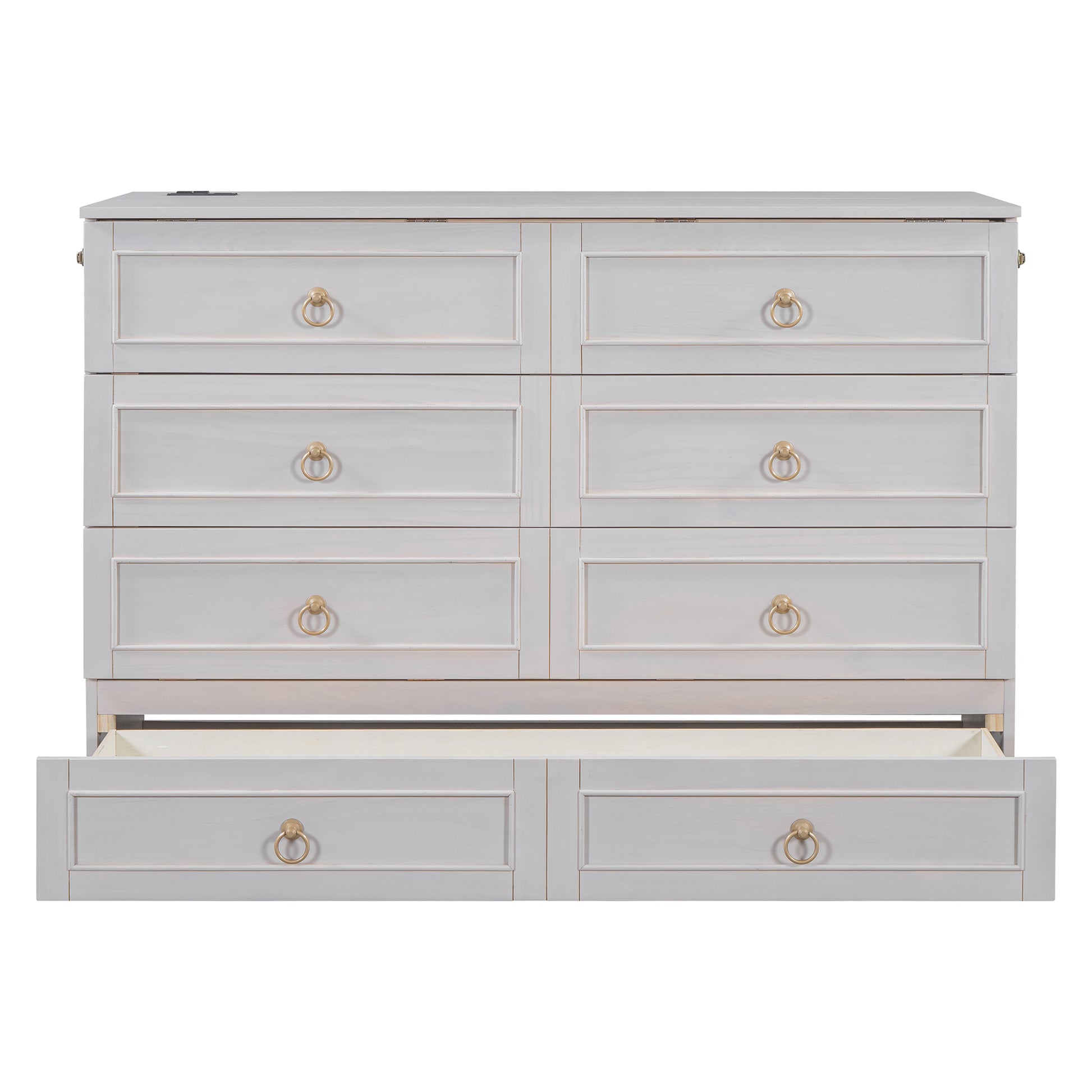 Queen Murphy Bed With Large Drawers,White Queen White Plywood