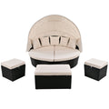 Outdoor Rattan Daybed Sunbed With Retractable Canopy Wicker Furniture, Round Outdoor Sectional Sofa Set, Black Wicker Furniture Clamshell Seating With Washable Cushions, Backyard, Porch, Beige Yes Beige Seats 8 Garden & Outdoor Foam Wicker