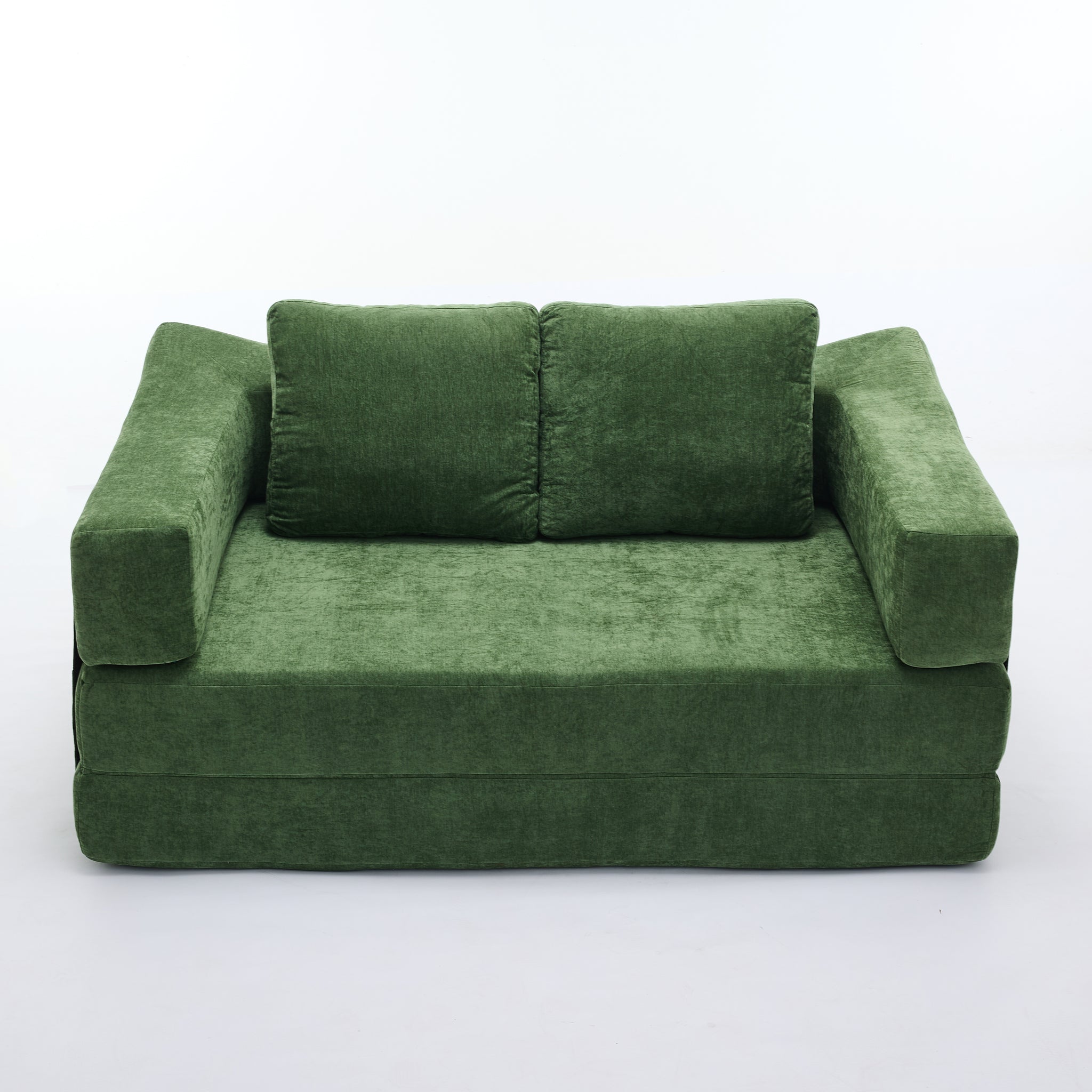 Modern Minimalist Sofa, Fold Out Sofa Bed, Convertible Chair Floor Couch & Sleeping Mattress For Living Room, Bedroom, Apartment, Removable Backrest, Green Green Chenille Soft Vintage Chenille 2 Seat