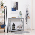 Homcom 2 Tier Console Table, Sofa Side Table With Storage Shelf, X Design For Entryway, Living Room, And Hallway, Grey Grey Mdf