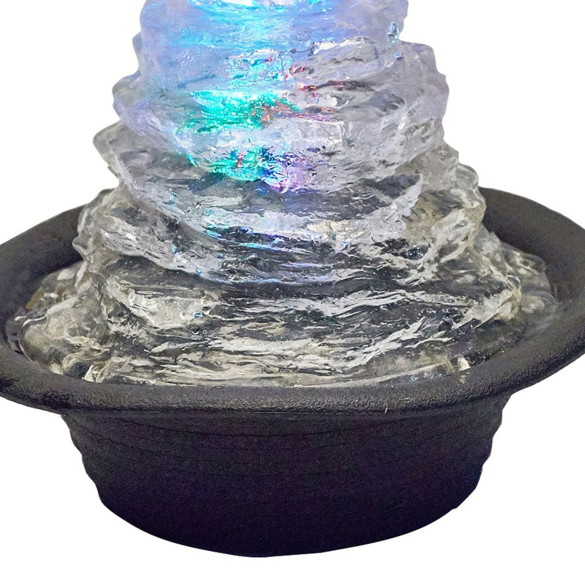 7.5" Tall Indoor Fountain W Led Light And 1L Capacity, Ice Mountain Design Clear Polyresin