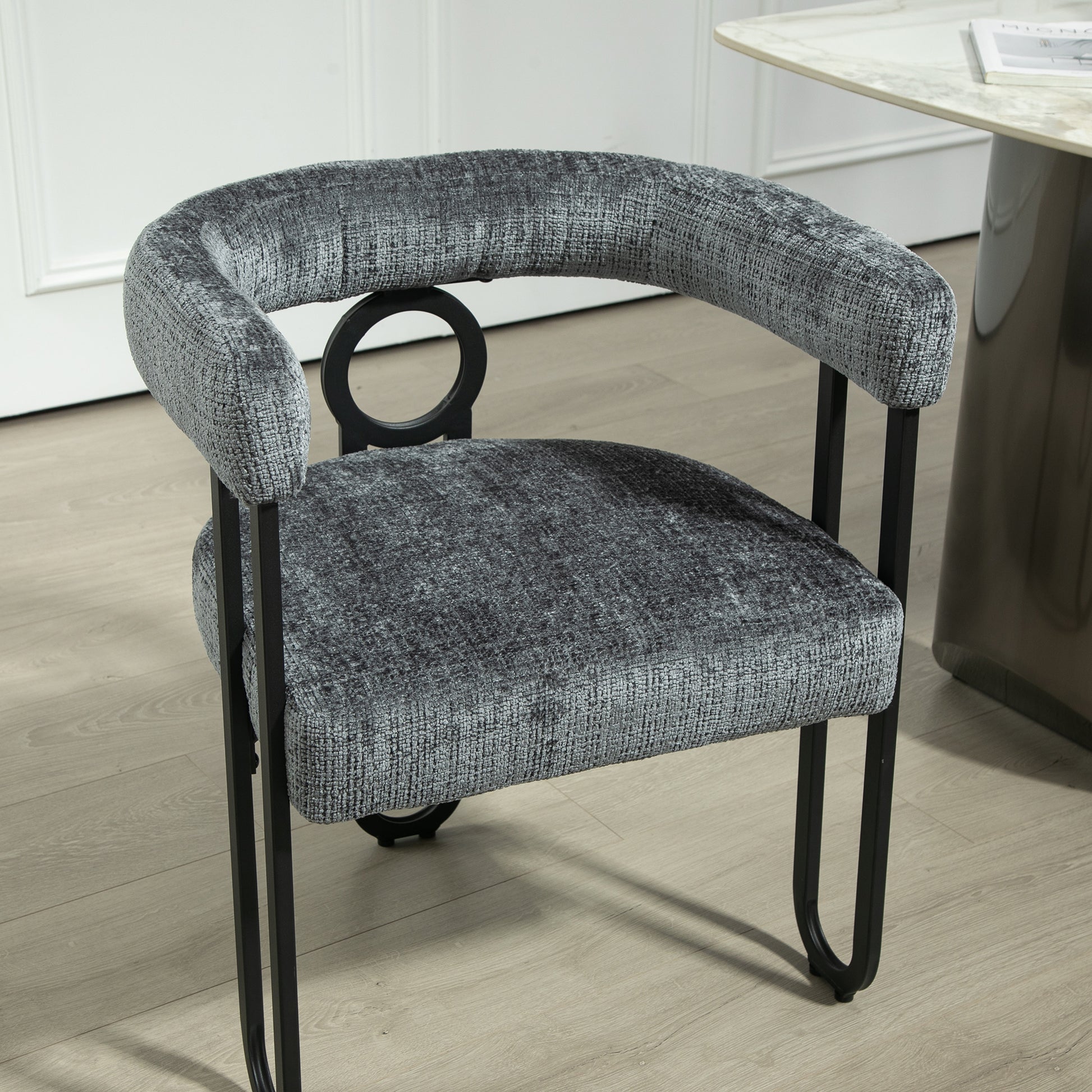 Coolmore Contemporary Designed Chenille Fabric Upholstered Accent Dining Chair Barrel Side Chairs Kitchen Armchair For Living Room Set Of 1 Gray Chenille Gray Primary Living Space Foam Chenille