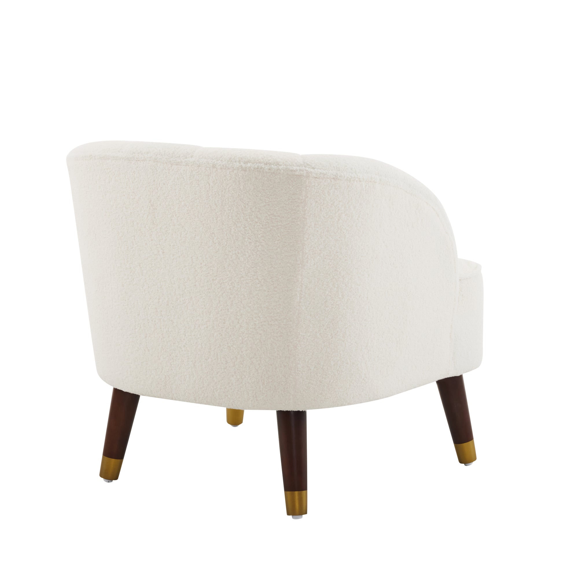 Upholstered Barrel Accent Chair With Wooden Legs White Rubberwood Boucle