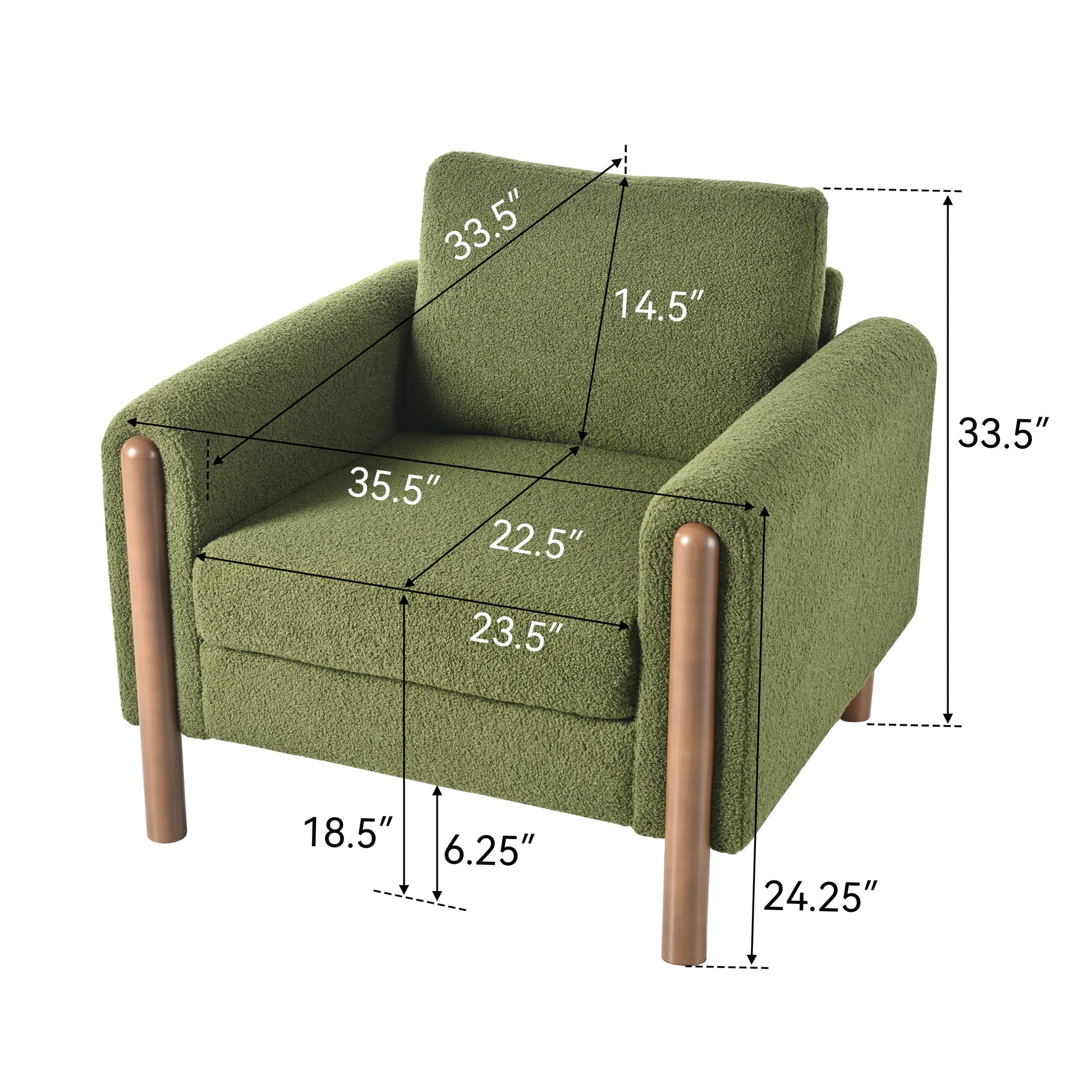 Oversized Accent Chair, Upholstered Living Room Chairs Single Sofa Chair With Walnut Legs, Curved Handrail, Green Green Teddy