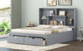 Queen Size Platform Bed With Storage Headboard And 2 Drawers, Gray Box Spring Not Required Queen Gray Wood Bedroom Bed Frame Solid Wood Mdf