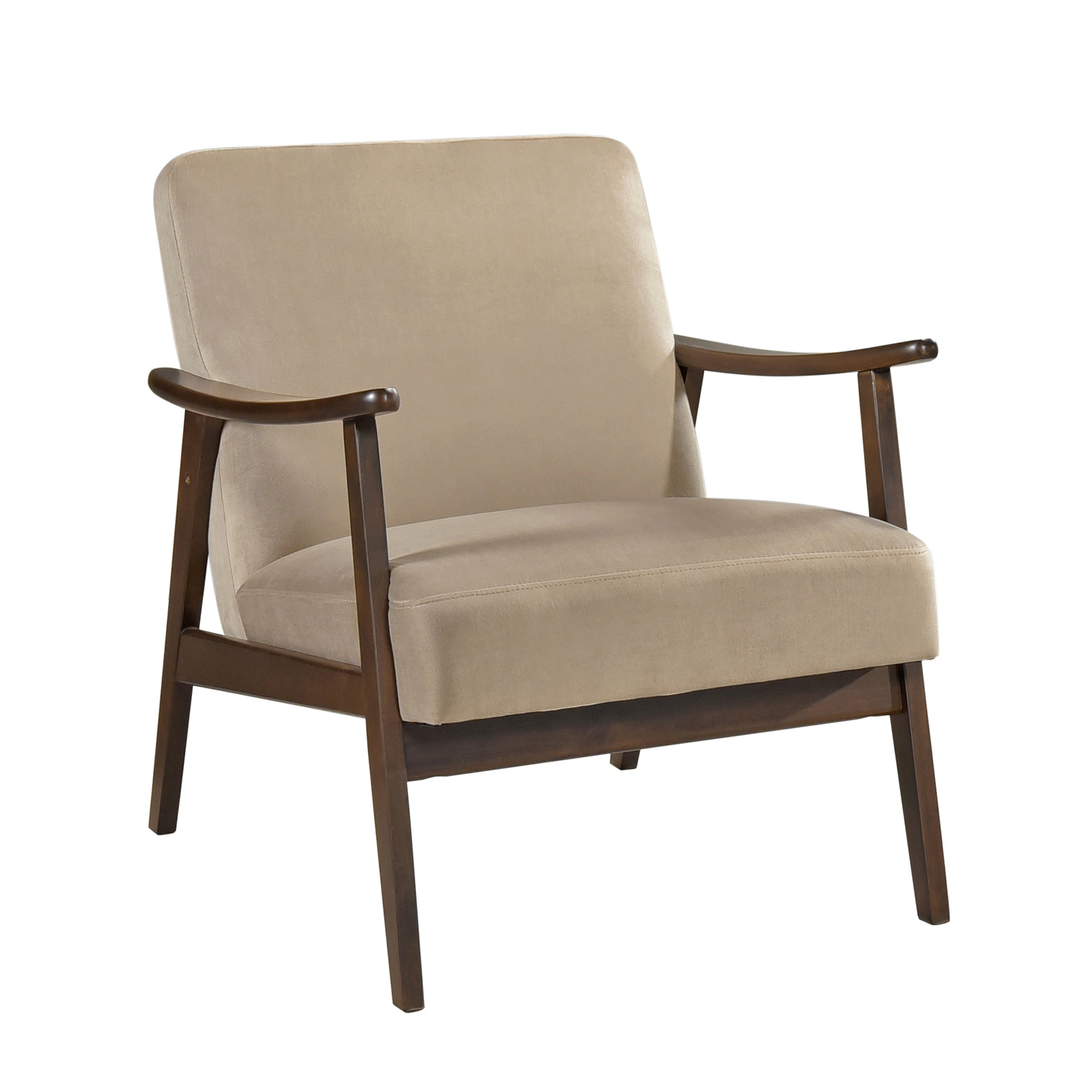 Mid Century Modern Design 1Pc Accent Chair Light Brown Velvet Upholstery Dark Walnut Finish Wood, High Resiliency Foam Cushions Light Brown Primary Living Space Mid Century Modern Solid Wood