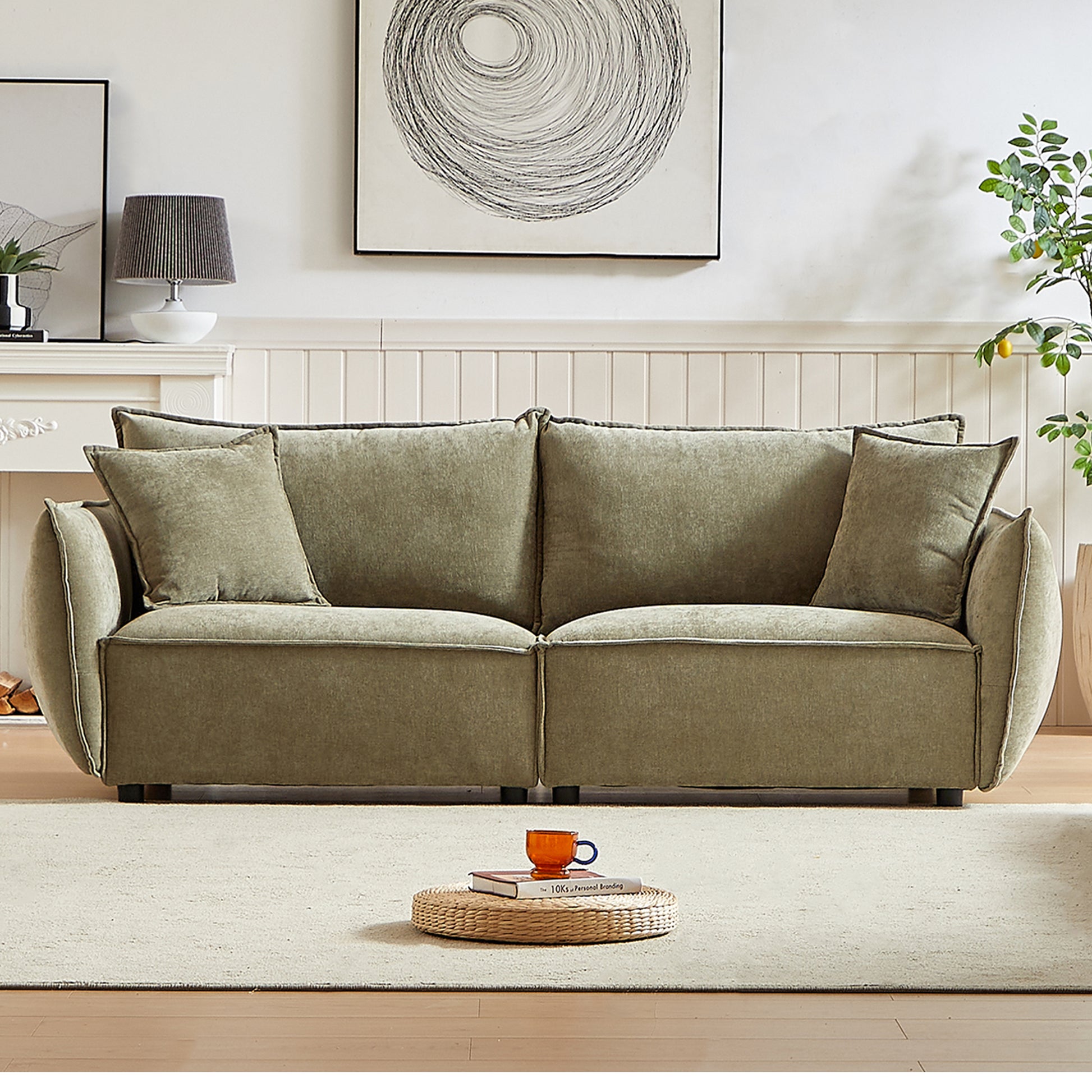 Mh88" Modern Living Room Sectional, Wide Living Room Sectional, Stylish Chenille Triple Sectional With Extra 2 Pillows, Thickly Padded Seat And Back And Armrests For Apartment, Living Room Light Green Chenille Wood Primary Living Space Pine Foam Fabric 3