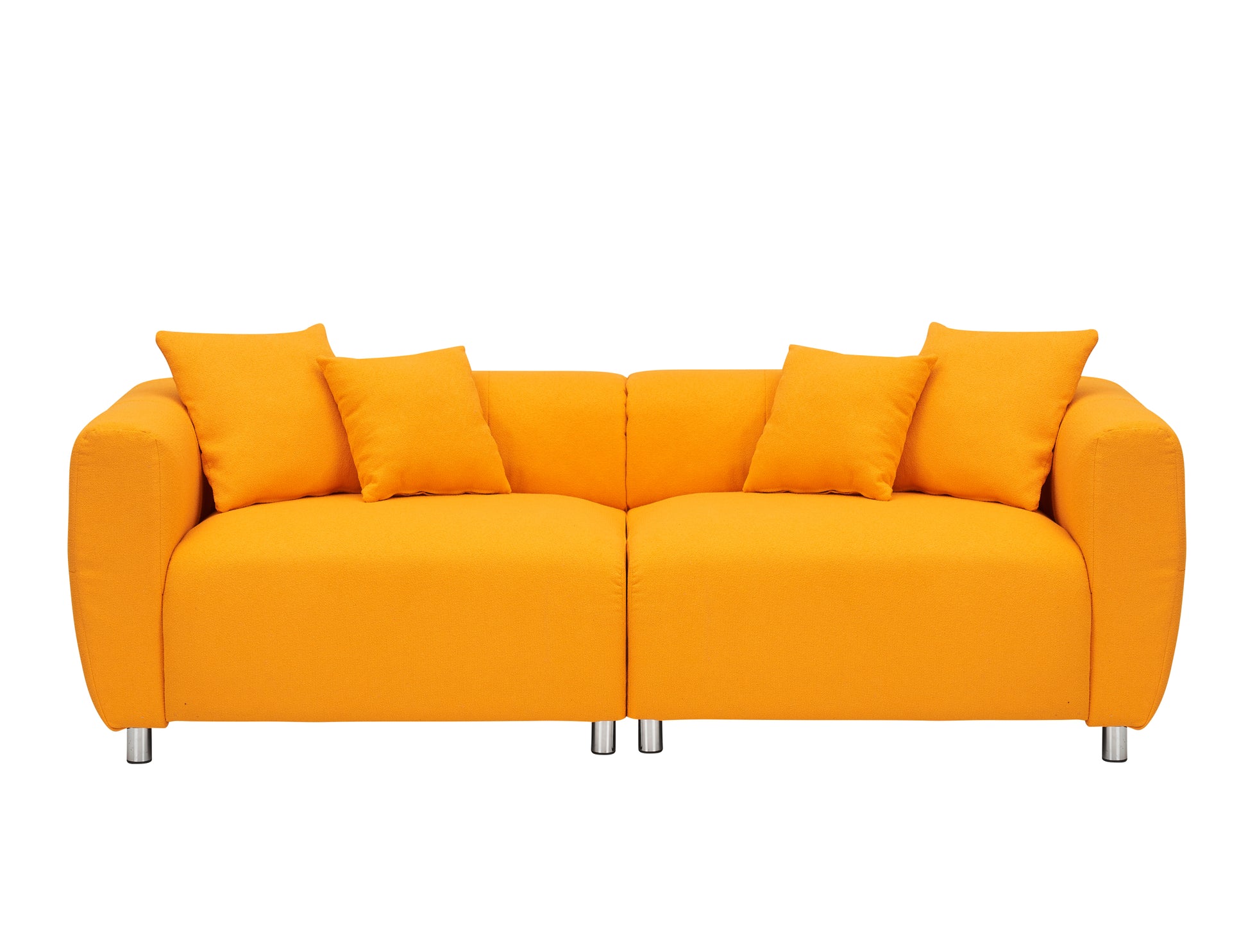 89 Inch Sofa For Living Room, Fashion Sofa With Metal Legs, 3 Seater Sofa, Solid Wood Frame Couch With 4Pillows, For Apartment Office Living Room Yellow Yellow Cotton Linen,Teddy 3 Seat
