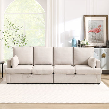 Modern Modular Sofa, 4 Seat Chenile Sectional Couch Set With 2 Pilows Lncluded, Freely Combinableindoor Funiture For Living Room,Apartment, Office, 3 Colors Beige Chenille Metal Primary Living Space Medium Soft Loose Back Modern Poplar Foam Plywood 4