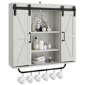Rustic Wood Wall Storage Cabinet With Two Sliding Barn Door, 3 Tier Decorative Farmhouse Vintage Cabinet For Kitchen Dining, Bathroom, Living Room, Vintage Gray Gray Adjustable Shelves Particle