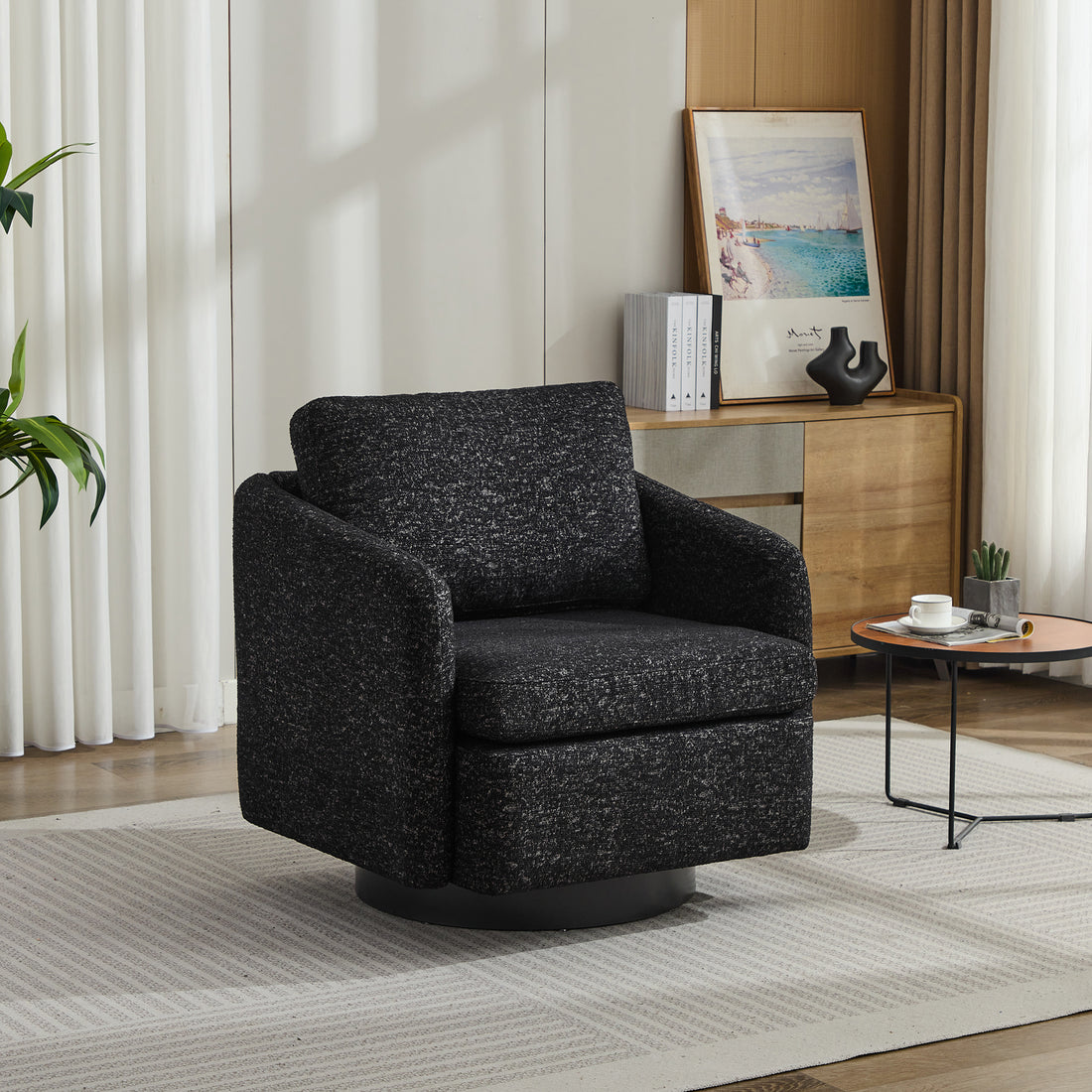 31.5"W Swivel Accent Chair And Comfy Round Accent Single Sofa Chair, 360 Degree Club Chair, Lounge Armchair For Living Room,Bedroom.Nursery.Black Gray Chenille Black Gray Chenille