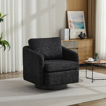 31.5"W Swivel Accent Chair And Comfy Round Accent Single Sofa Chair, 360 Degree Club Chair, Lounge Armchair For Living Room,Bedroom.Nursery.Black Gray Chenille Black Gray Chenille