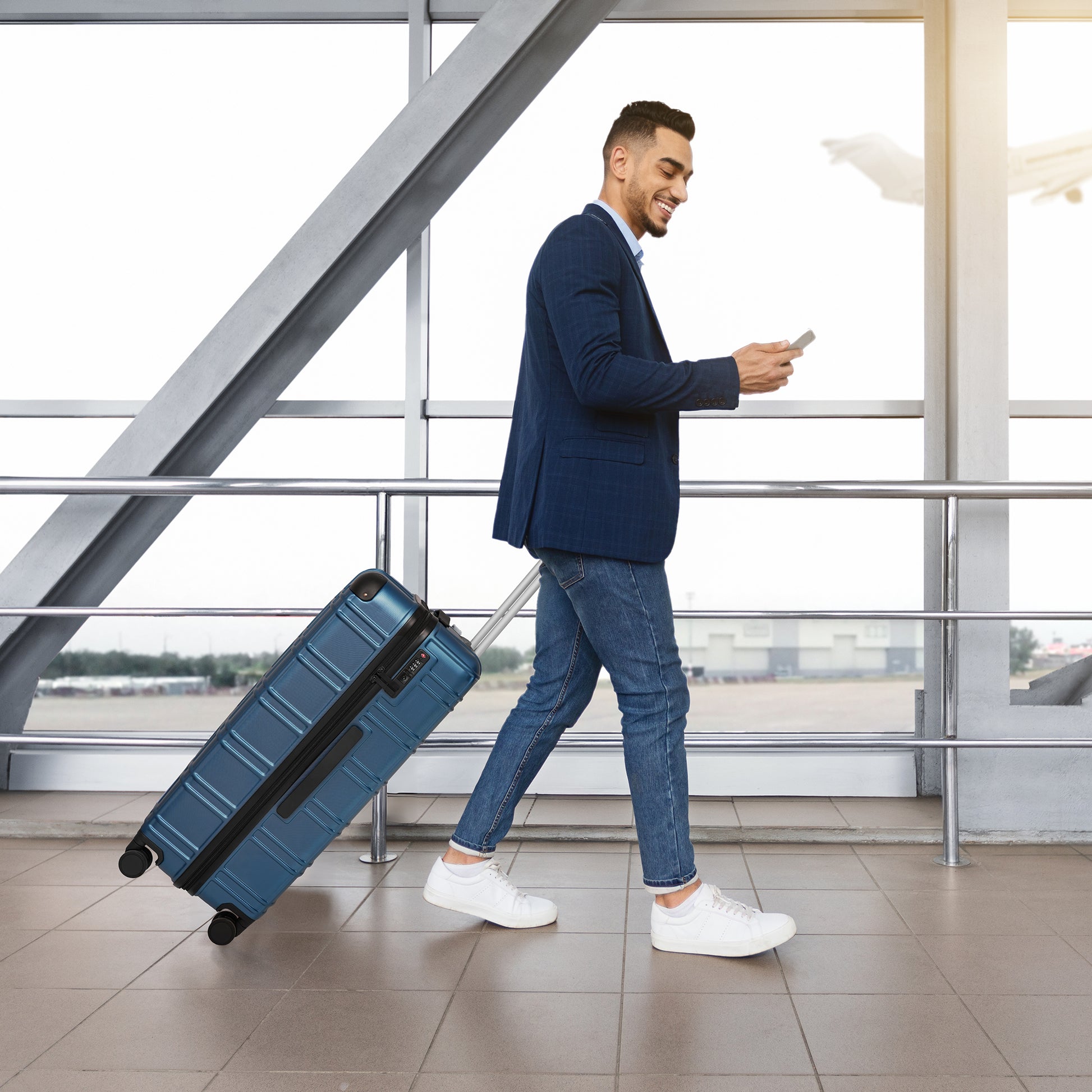 Luggage Sets Abs Pc Hardshell 4Pcs Luggage Hardside Lightweight Durable Suitcase Sets Spinner Wheels Suitcase With Tsa Lock 12 20 24 28 ,Pearl Blue Blue Abs Pc