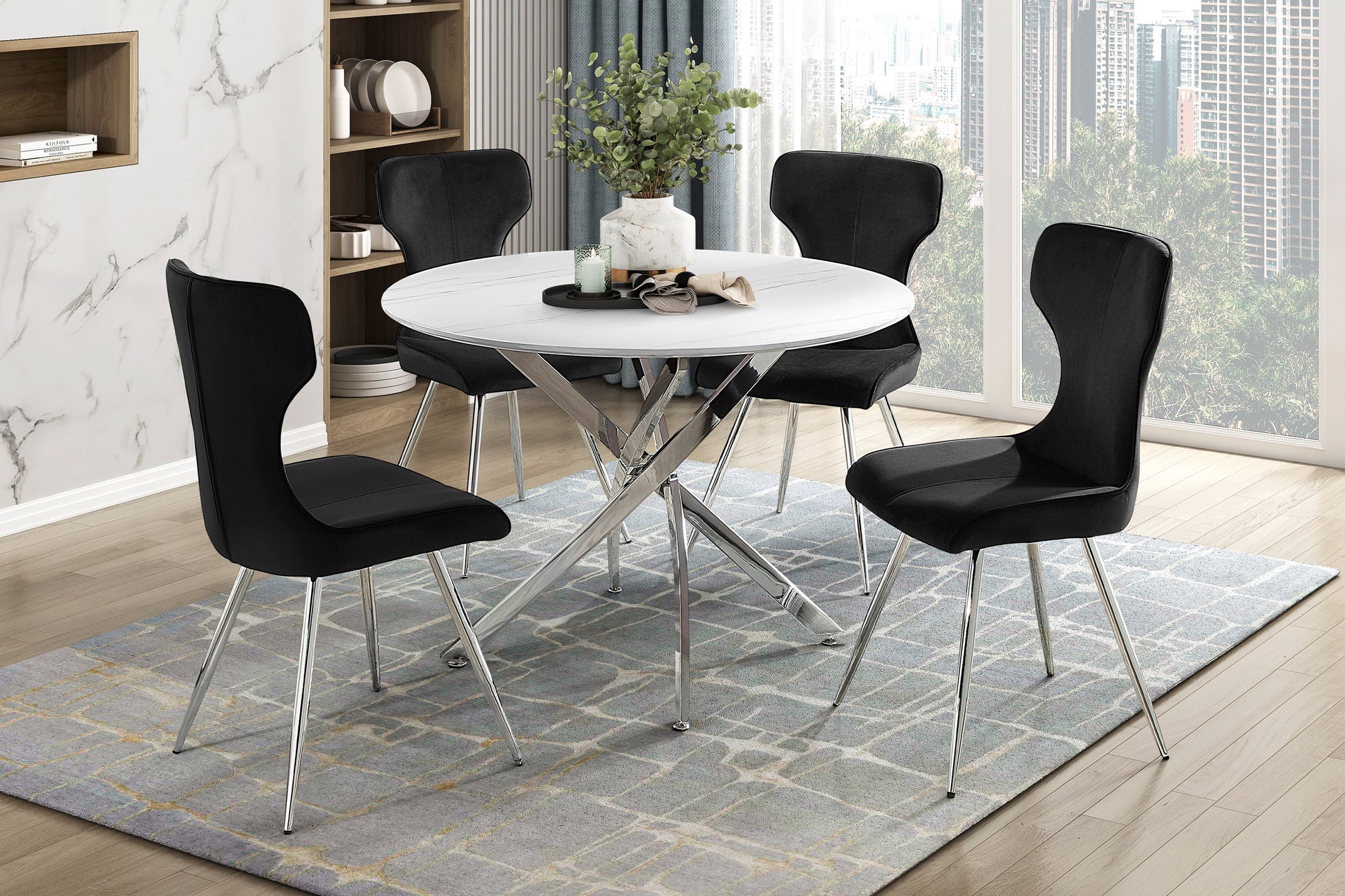 Ultra Modern Dining Furniture Set Of 2 Side Chairs Black Velvet Upholstery Chrome Finish Metal Legs Black,Chrome Dining Room Ultra Modern Side Chair Set Of 2 Metal