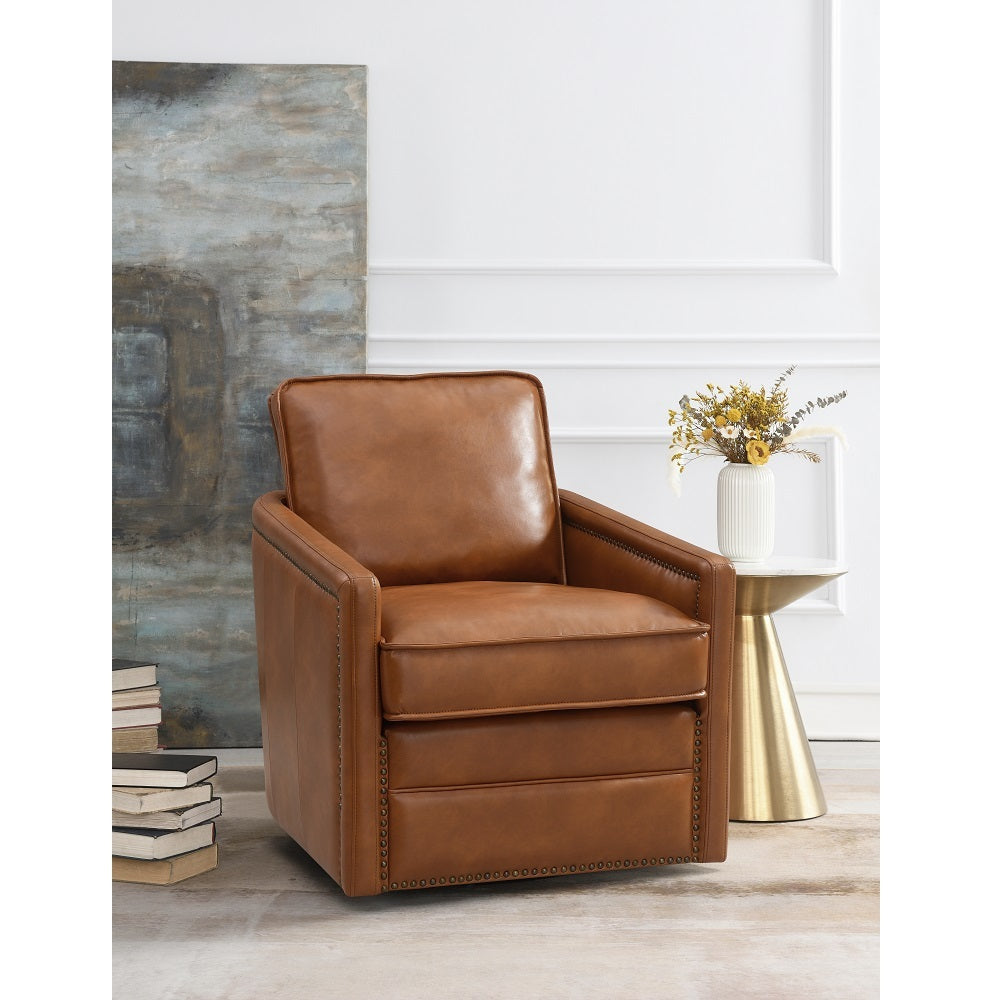 Brown Swivel Accent Chair Brown Primary Living Space Modern Genuine Leather