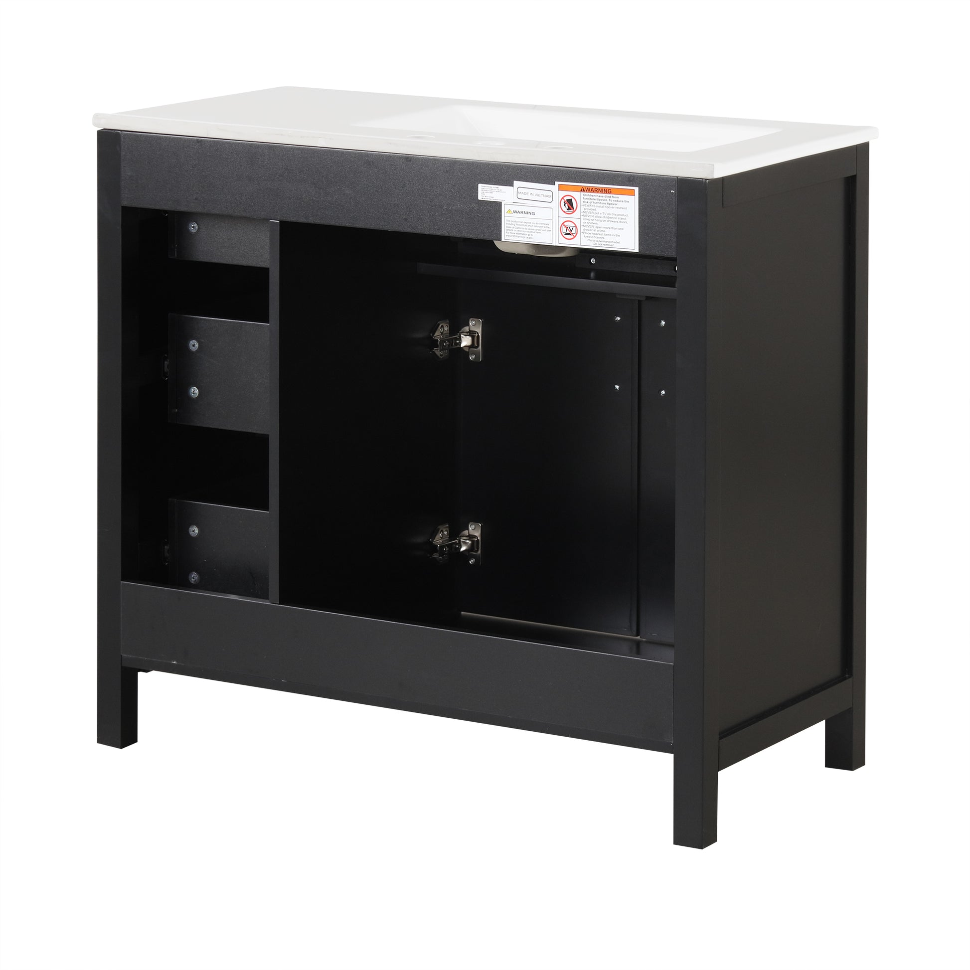 36" Bathroom Vanity With Sink Top, Bathroom Vanity Cabinet With Two Doors And Three Drawers, Solid Woodmdf Boards ,One Package, Black Black Solid Wood Mdf