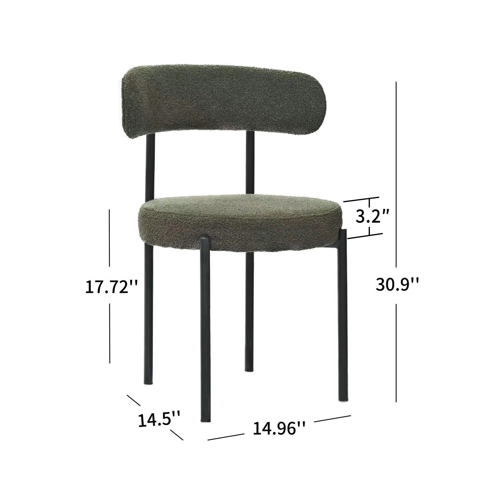 Green Boucle Dining Chairs Set Of 2,Mid Century Modern Curved Backrest Chair,Round Upholstered Kitchen Chairs Metal Green Dining Room Round Modern Dining Chairs Velvet