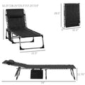 Outsunny Padded Folding Chaise Lounge Chair, Outdoor 6 Level Reclining Camping Tanning Chair With Headrest For Beach, Yard, Patio, Pool, Black Black Steel