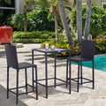Outsunny 3Pcs Rattan Bar Set With Glass Top Table, 2 Bar Stools For Outdoor, Patio, Garden, Poolside, Backyard Black Aluminum