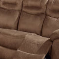 Betty 86 Inch Manual Reclining Sofa, Pull Tab Footrest Mechanism, Brown Brown Faux Leather