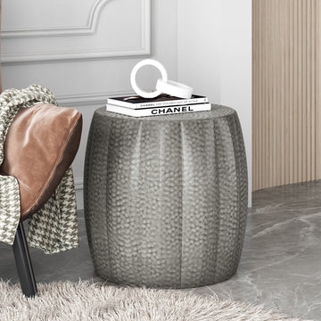 Metal Drum End Table Antique Silver Primary Living Space Contemporary Coffee & End Tables Iron