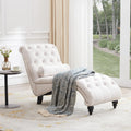 Upholstered Chaise Lounge With Solid Wood Legs, Support Pillow For Bedroom, Living Room, Office Beige Wood Fabric
