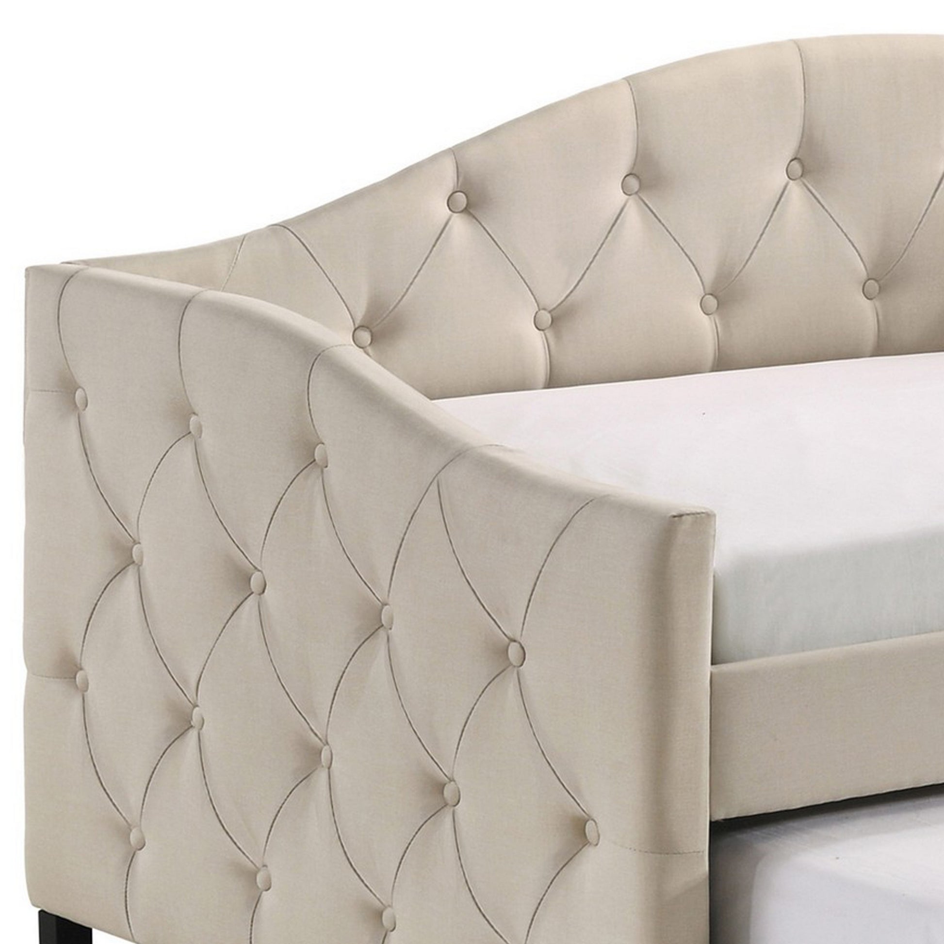 Mosh Twin Size Daybed With Trundle, Camelback, Taupe Fabric Upholstered Twin Taupe Mdf