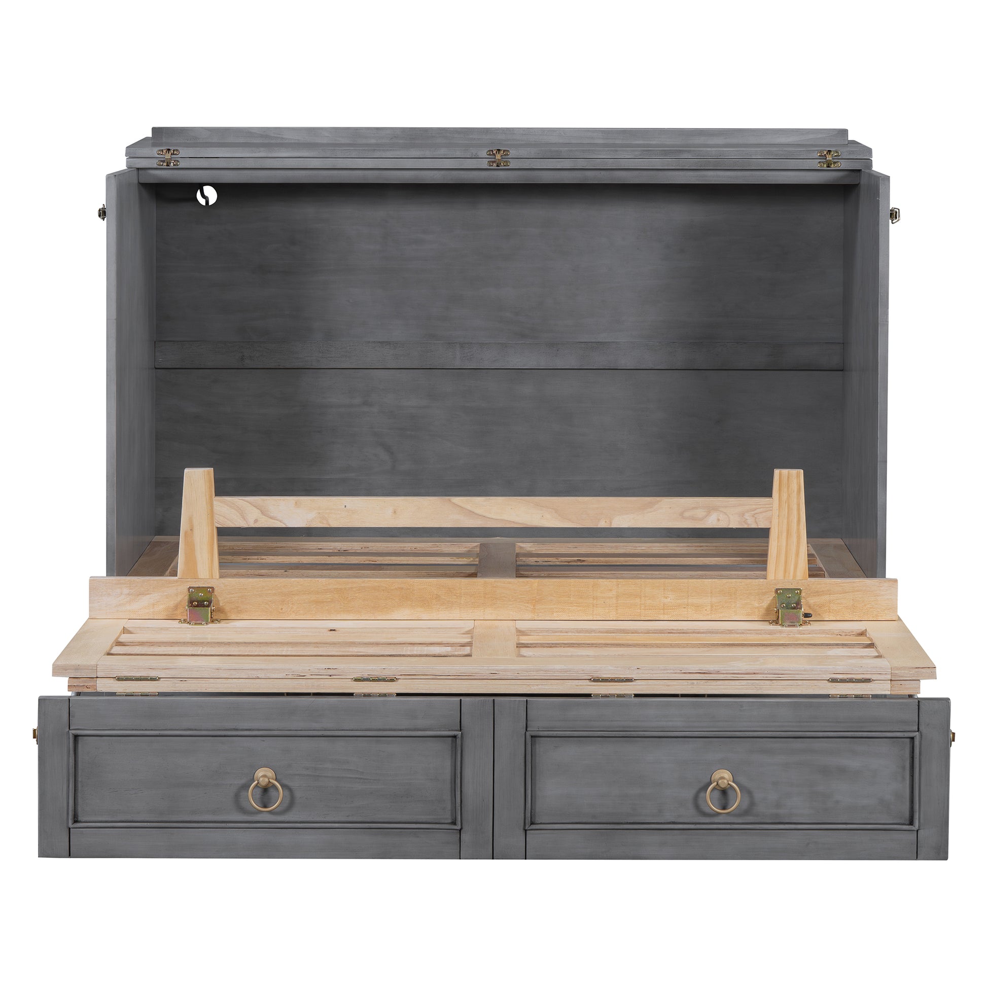 Full Size Murphy Bed With Large Drawers,Gray Full Gray Plywood