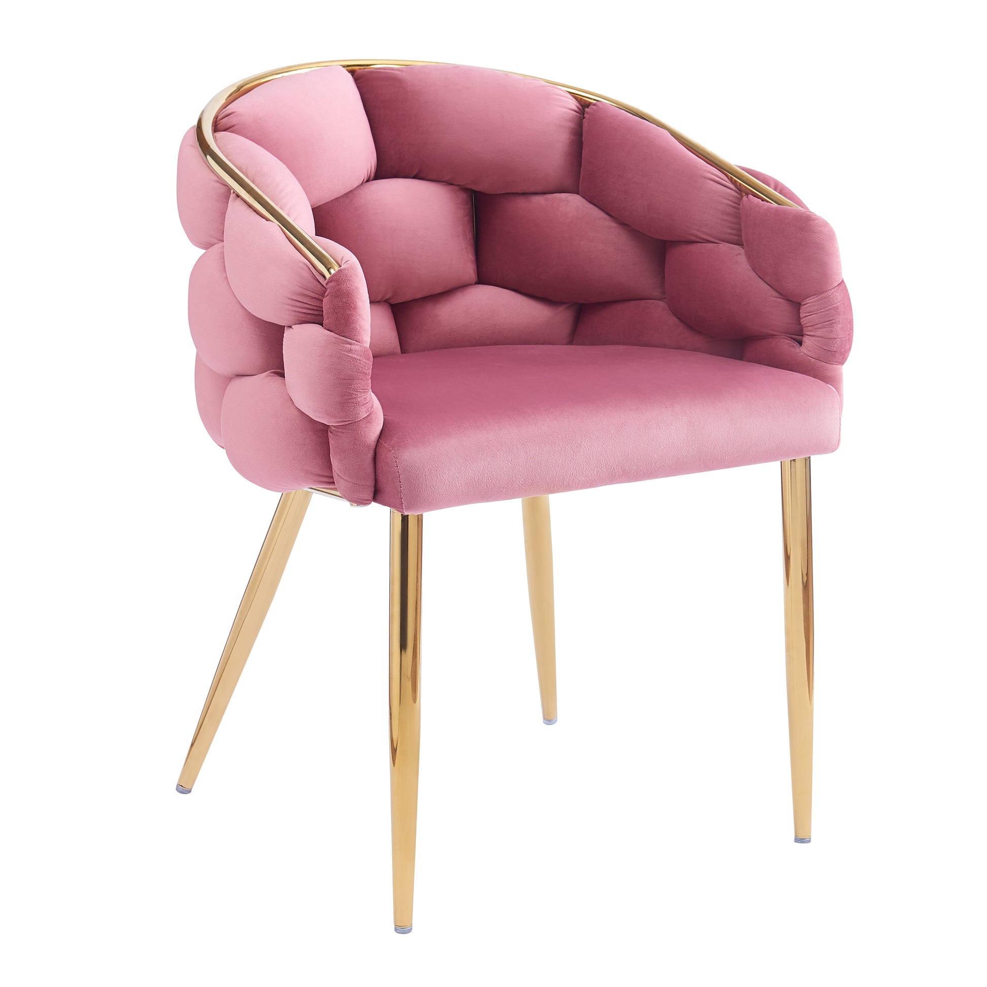 Luxury Handmade Accent Chair With Gold Legs, Modern Velvet Armchair For Living Room And Bedroom Pink Foam Velvet