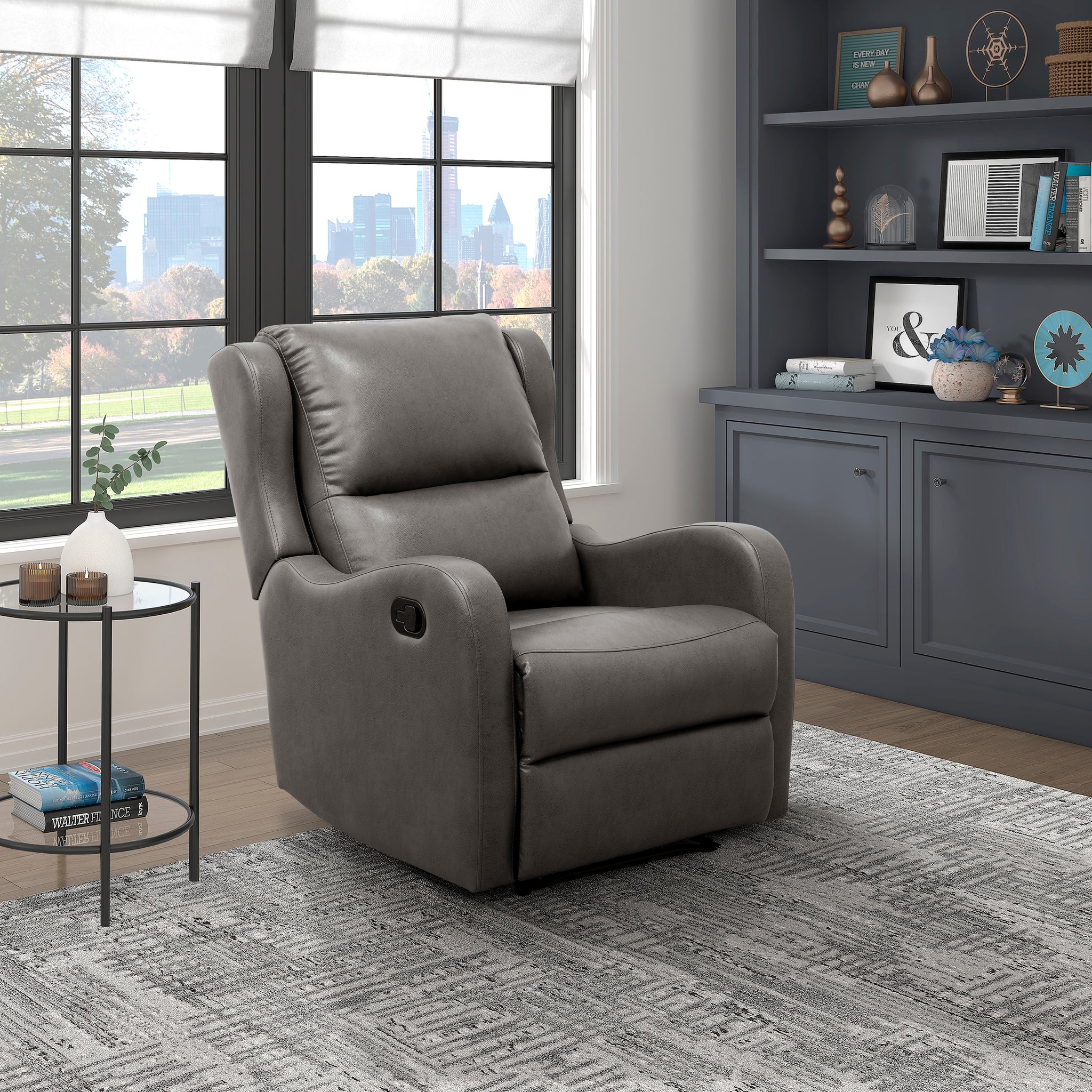 Faux Leather Upholstery Gray Reclining Chair 1Pc Living Room Furniture Comfort Seating Gray Faux Leather Wood Primary Living Space Solid Wood