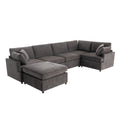 Modern Large U Shape Sectional Sofa, With Removable Ottomans For Living Room 6 Seater Gray Polyester 6 Seat
