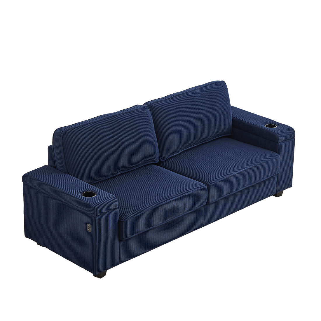 86.5 Inch Sofa Couch Deep Seat Sofa With Two Storage Spaces, T Pyce Charging Portsusb Charging Ports & 2 Cup ,Corduroy 3 Seater Couch, Modern Sofas For Living Room Blue Foam Corduroy 3 Seat