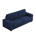 86.5 Inch Sofa Couch Deep Seat Sofa With Two Storage Spaces, T Pyce Charging Portsusb Charging Ports & 2 Cup ,Corduroy 3 Seater Couch, Modern Sofas For Living Room Blue Foam Corduroy 3 Seat