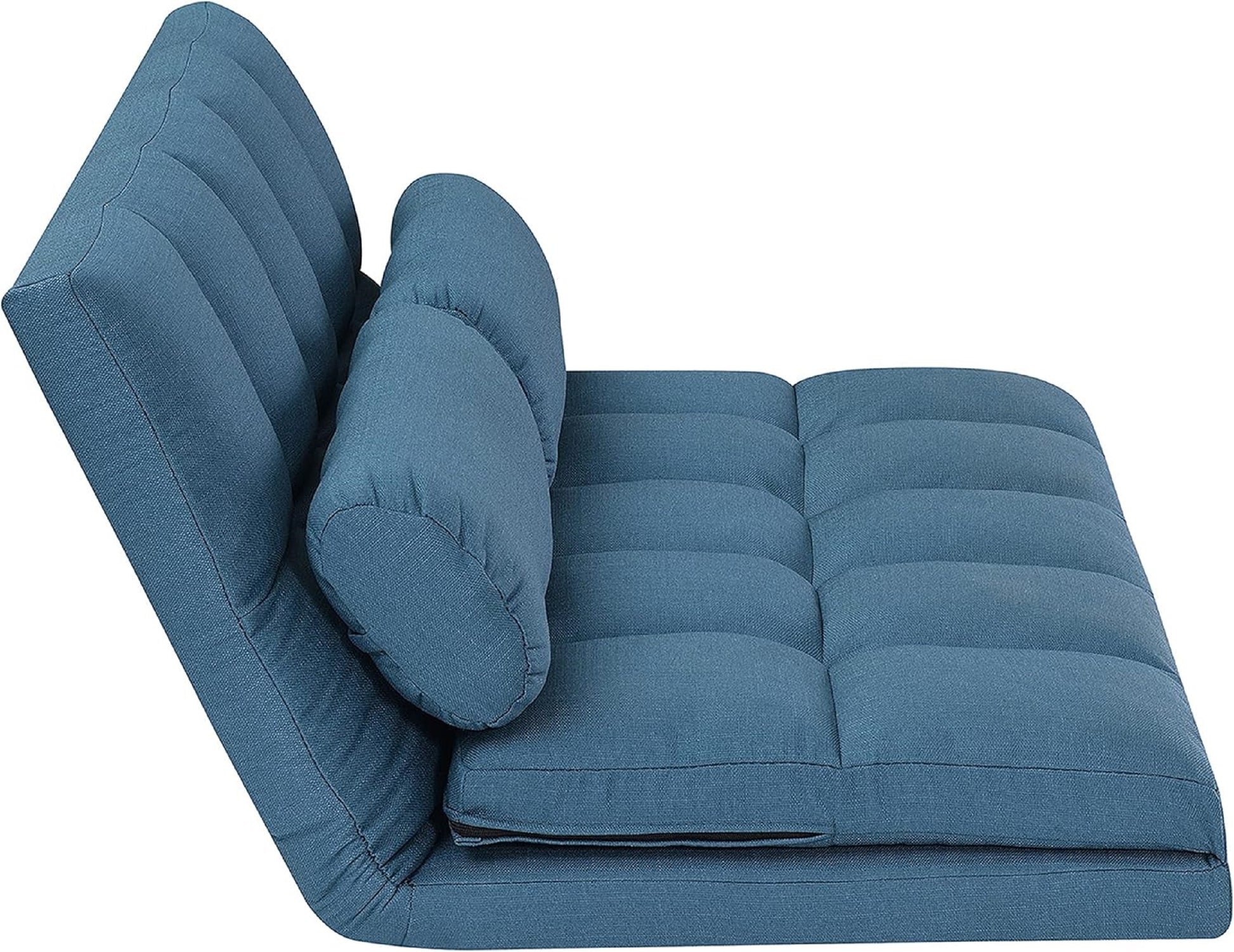 2 Seater Contemporary Foldable Sofa Bed Trifold Foam Mattress Sleeper Chair With Tufted Seat Backrest Convertible Couch W Pillows Blue1Pc Blue Polyester Primary Living Space Cushion Back Traditional Foam Wood