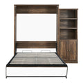 Queen Size Half Self Close And Open Murphy Bed With 1 Side Cabinet Storage Shelf, Cabinet Space Saving Bed Perfect For Guest Room, Bed Room, Guest Room, Home Office, Brown Box Spring Not Required Queen Brown Wood Brown Pine Murphy Solid Wood Mdf