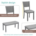 6 Piece Kitchen Dining Set, Rectangular Wooden Dining Table With 4 Upholstered Chairs And A Bench, Dining Table Set For 6 People, Living Room, Home Bar And Kitchen, Gray Wood Gray Seats 6 Wood Dining Room Acacia 4 Leg Rectangular Dining Table With Chair