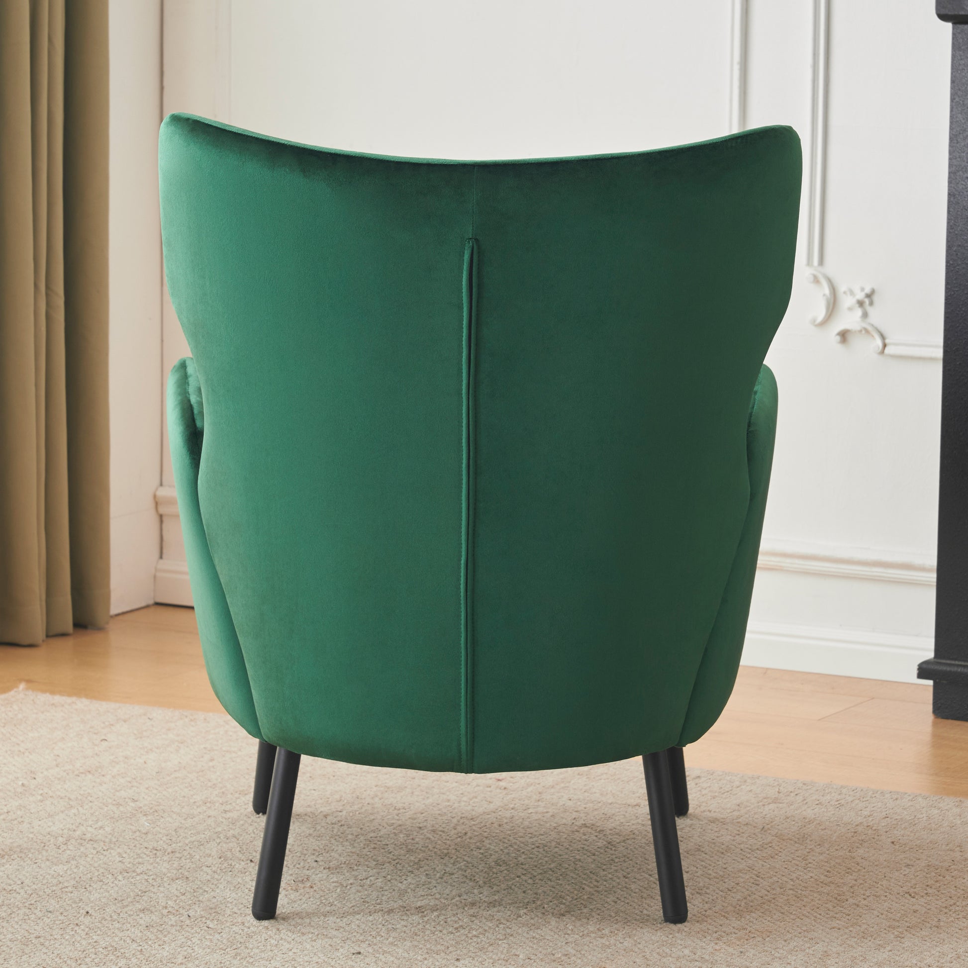 Wing Back Velvet Accent Chair, Modern Living Room Armchair Comfy Upholstered Single Sofa Chair For Bedroom Dorms Reading Reception Room With Metal Legs & Pillow, Green Green Velvet